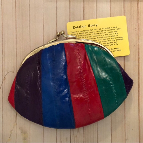 EEL SKIN. VINTAGE Handbags - Vintage eelskin multi kiss lock clutch rainbow 🌈